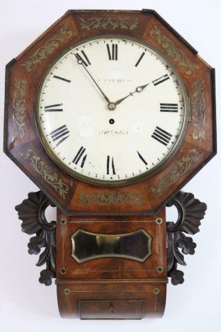 Regency Fusee Wall Clock,  Drop Dial Mahogany Case & Brass Inlay Restore