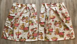 Vintage Rooster Fruit Flower Curtain Panels 2 Set Pair 32 X 35 Kitchen Country