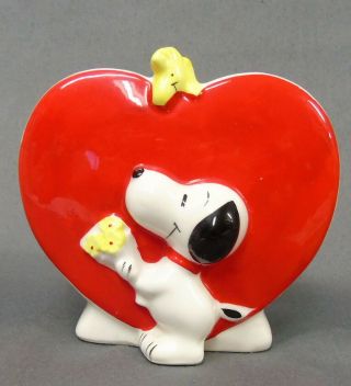 Vintage 1972 Peanuts Snoopy & Woodstock Valentine Planter t382 3
