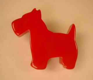 Vintage Bakelite Cherry Red Scottie Dog Pin Brooch