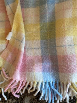 Vintage Tennessee Woolen Mills Acrylic Baby Blanket Pastel Plaid W/fringe Usa