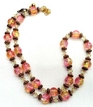 Stunning Vintage Estate High End Pink Glass Bead 19 " Necklace 3998k