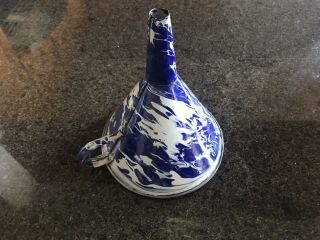 Vintage Blue And White Swirl Graniteware Enamelware Funnel Kitchen Farm