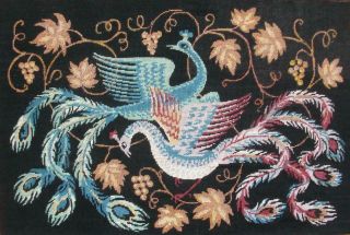 Vintage Completed Cotton Needlepoint Phoenix Peacock Birds Tapestry 29 " X19 "