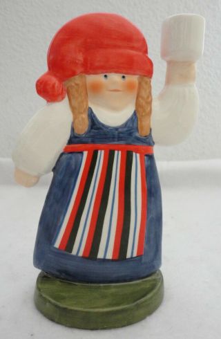 Girl W/ Red Hat By Lisa Larson Goebel Vintage Porcelain Sweden Candle Holder