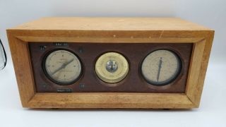 Vintage Airport Weather Station Wind Speed & Direction Gauge Barometer Wood Case
