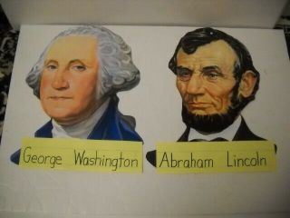 Vintage Abraham Lincoln & George Washington Portrait Die - Cuts Laminated W/ Label