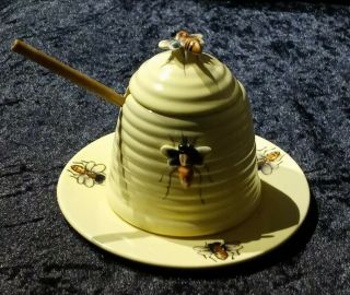 Vintage Ceramic Beehive Honey Pot With Honey Bees