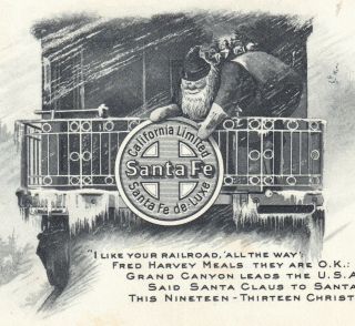 Santa Fe Railroad 1913 Christmas Train St Nick Advertising Poem Trade Card