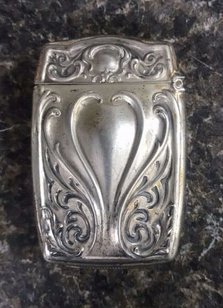 Antique Art Nouveau Sterling Silver Match Safe W/ Gold Washed Interior