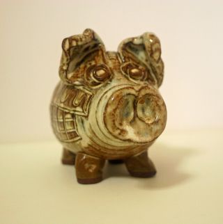 Vintage Folk Art Studio Pottery Pig Piggy Bank Stoneware Signed By Artist