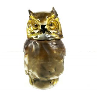 Antique Royal Bayreuth Germany Porcelain Owl Figural Tobacco Jar Humidor