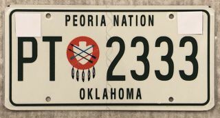 Oklahoma Tribal License Plate Peoria Nation Pt•2333