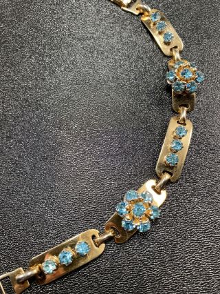 Barclay Signed Vintage Bracelet 7.  5” Blue Topaz Crystal Rhinestones Flowers Lot1