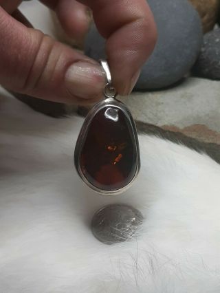 Vintage 11g Oval Baltic Amber Navajo Style Pendant Sterling Silver No Scrap