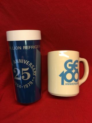 2 Vintage 1979 Thermo Serv Silver & Ge General Electric 100 Year Coffee Mug Cup