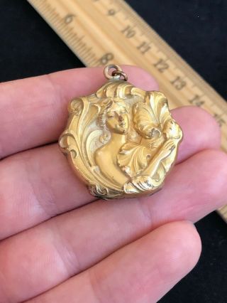 Antique Victorian Art Nouveau Lady Gold Filled Picture Photo Locket Pendant