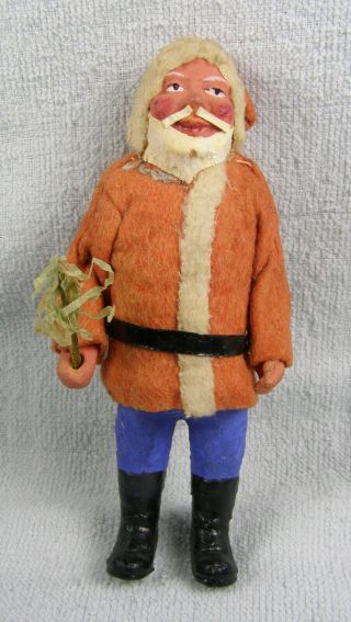 Antique German Christmas Composition Santa Claus Figure With Tree - Blue Pants