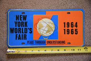 1964 1965 York Worlds Fair Vanity License Plate Raised Unisphere Full Size