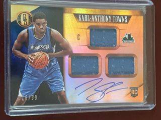 2015 - 16 Karl Anthony Towns Panini Gold Standard Auto Oncard Patch Rc /99