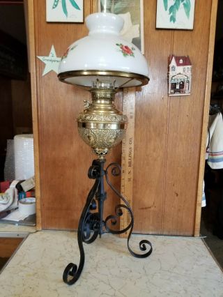 Antique Miller Juno Victorian 19th Century Kerosene Oil Banquet Lamp Gwtw Glass