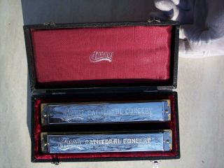 Vintage Huang Cathedral Concert Harmonicas In Hard Case Key Of C & C
