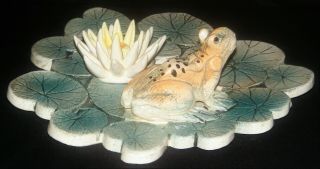 Vintage Majolica Pottery Frog On Lily Pad Figure