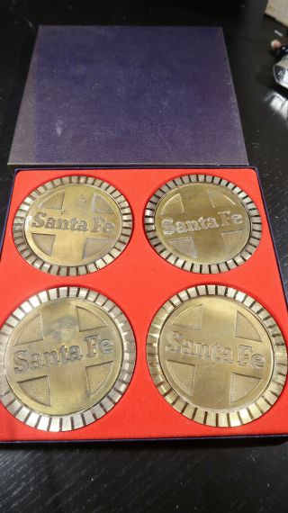 Santa Fe Railroad Boxed Set Of 4 Heavy Brass Drink Coasters