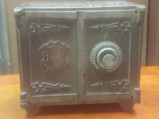 Antique Cast Iron Double Door Medallion Safe Bank With Combination