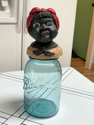 Vintage Black Americana Woman’s Head On 1910 - 1923 Ball Jar With Zinc Lid