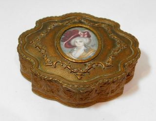 Antique Chic French Sewing Box,  Metal,  Fabric Inside,  Collectible Item