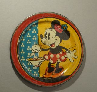 Vintage Walt Disney Minnie Mouse Happynak Tin Tea Set Saucer 2 1/2 " Dia