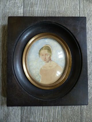 Large Antique Mid 19th Century Elegant Lady Miniature Portrait 1850 