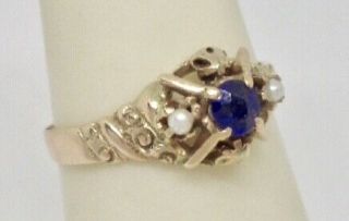 Jones & Woodland Victorian 14k Yellow Gold Blue Stone Seed Pearl Antique Ring