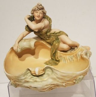 Magnificent Antique Royal Dux Porcelain Lady On Shell Dish/ Planter 562.  Nr