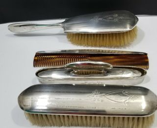 Solid Sterling Silver Birks Monogram B Vanity Set Brush Comb Buffer Mirror Vtge