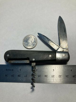 Very Old Vintage Gentlemans Pocket Knife Walnut Handle Corkscrew & 2 Blds