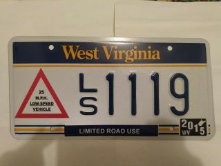 West Virginia License Plate Low Speed Vehicle Atv Utv Off Road Rare L/s 1119