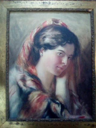 Antique Portrait Painting Of A Young Lady In Period 19thc Frame.