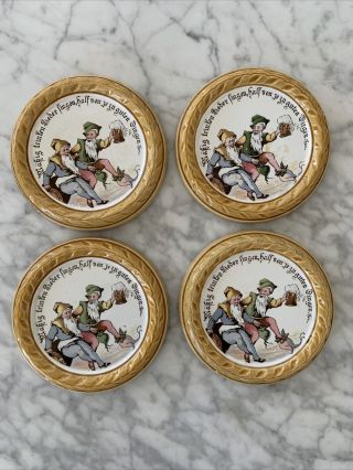 4 Antique Villeroy & Boch / Mettlach Beer Stein Coaster 1032 Gnomes 1900s