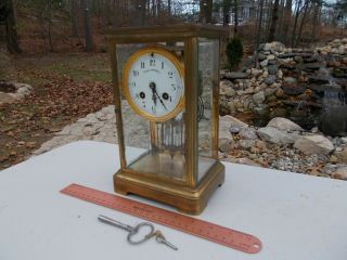 Antique French Tilden &thurber Co.  Crystal Regulator Bronze - Brass Mantle Clock Nr