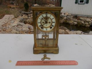 Antique Ansonia N.  Y.  Bronze - Brass Crystal Regulator Open Escapement Mantle Clock