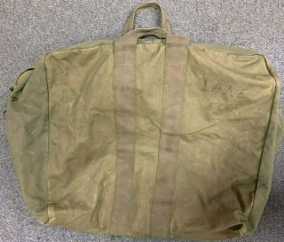 Vintage Us Military Flyers Kit Bag: Large,  Olive Cotton Canvas W/ Zipper & Snaps