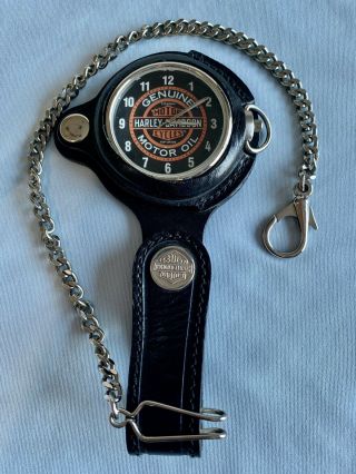 Harley Davidson Swiss Pocket Watch In Leather Belt Loop Hd Case