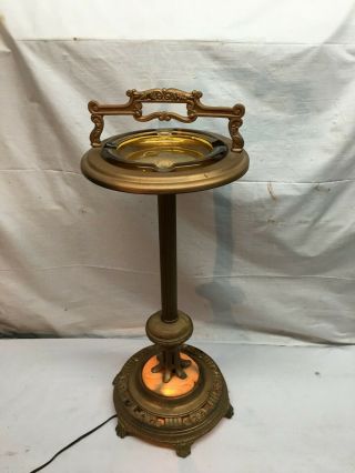 Vtg Art Deco Lighted Smoking Stand Amber Glass Ash Tray 27in Tall 1940s