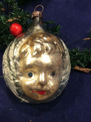 Rare Antique German Glass 2 Sided Angel Face and Wings Christmas Ornament 3