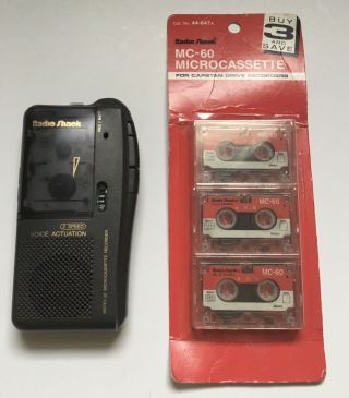Vintage Radio Shack Micro - 22 Microcassette Recorder 2 Spd,  Tapes