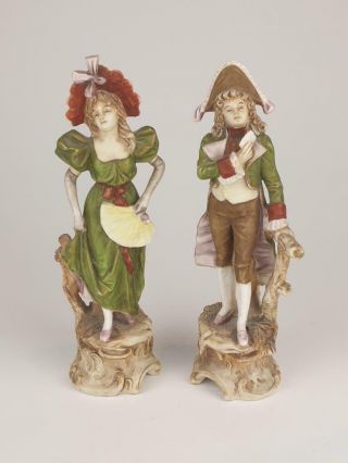 Pair Antique Royal Dux Porcelain Figurines,  Gallant & Lady
