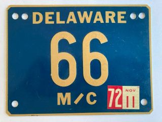 1971 Delaware Motorcycle License Plate Low Number Repeating 2 Digit 66