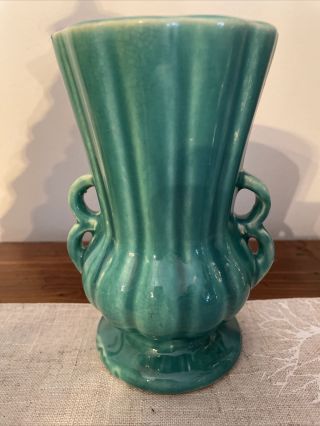 Vintage Mccoy Usa Double Handle Ribbed Vase 6”